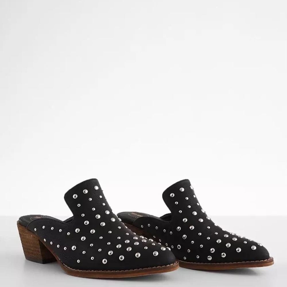 Studded Black Suede Mules with Low Block Heel